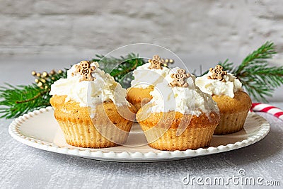 Homemade cupcakes with Christmas decorations Stock Photo