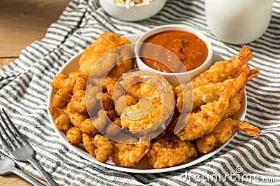 Homemade Deep Fried Shrimp Platter Stock Photo