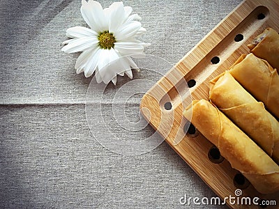 Homemade deep Frying Spring Rolls Stock Photo