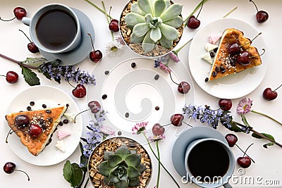 Homemade delicious breakfast with coffee. Stock Photo