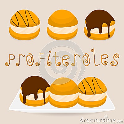 Homemade dessert puff cake profiterole Vector Illustration