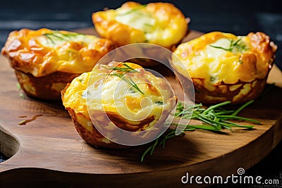 Homemade egg and cheese cups with fresh greens Stock Photo