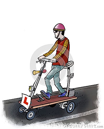 Homemade electric scooter Cartoon Illustration