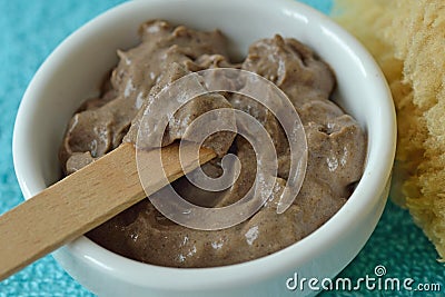 Homemade face and hair mask made of moroccan rhassoul - ghassoul clay Stock Photo