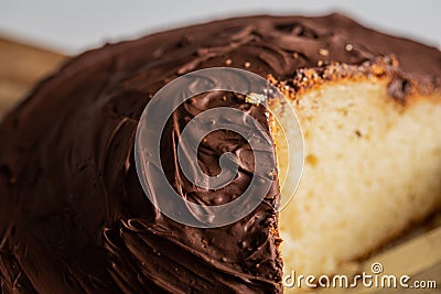 Homemade fluffy biscuit chocolate cake close up detail Stock Photo