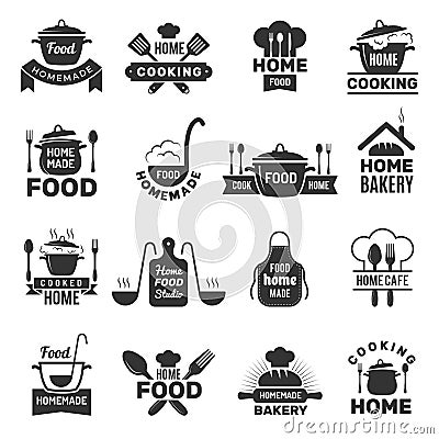 Homemade food badges. Kitchen cooking symbols vector illustrations Vector Illustration