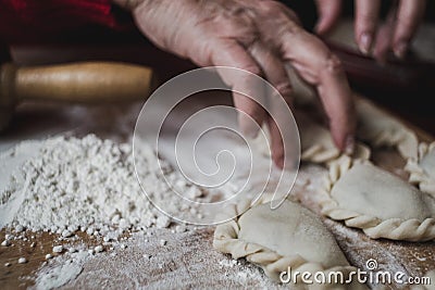 Making traditional Polish pierogi. Closeup view. Stock Photo