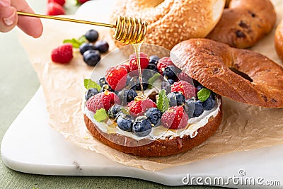 Homemade freshly baked bagels ready to eat Stock Photo