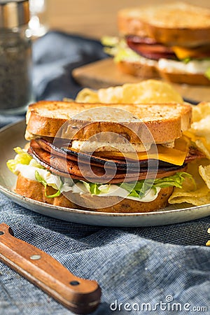 Homemade Fried Bologna Sandwich Stock Photo