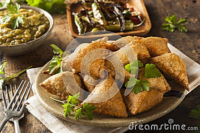 Homemade Fried Indian Samosas Stock Photo