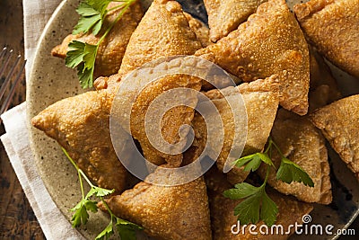 Homemade Fried Indian Samosas Stock Photo