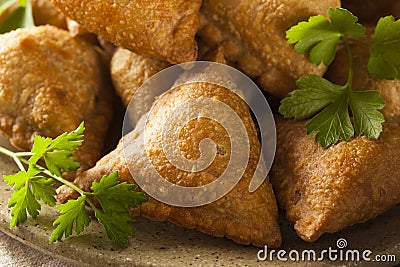 Homemade Fried Indian Samosas Stock Photo