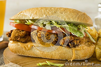 Homemade Fried Oyster Po Boy Sandwich Stock Photo