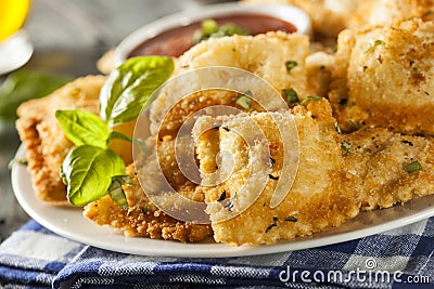 Homemade Fried Ravioli with Marinara Sauce Stock Photo