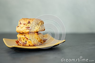 Homemade fruit scone. Afternoon tea break Stock Photo