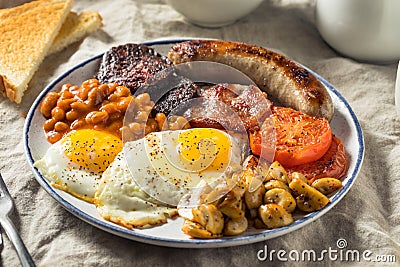 Homemade Full English Breakast with Eggs Sausage Stock Photo