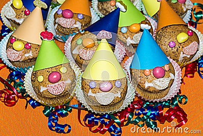 Homemade funny clown muffins Stock Photo