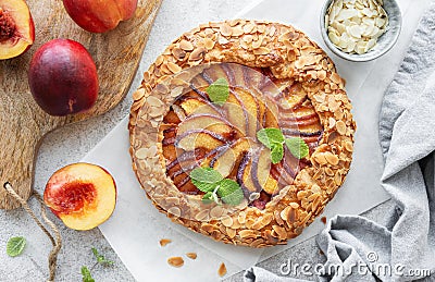 Homemade galette with peaches Stock Photo