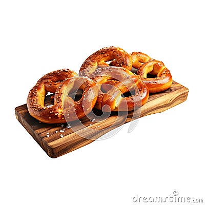 Homemade german Soft Bavarian Pretzels on a wooden board isolated Stock Photo