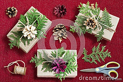 Homemade gift box decoration for Christmas Stock Photo