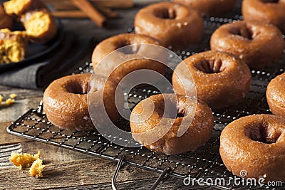 Homemade Glazed Autumn Pumpkin Donuts Stock Photo