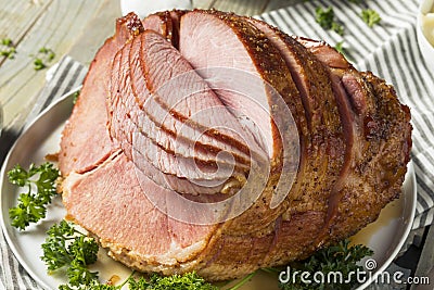 Homemade Glazed Easter Spiral Cut Ham Stock Photo