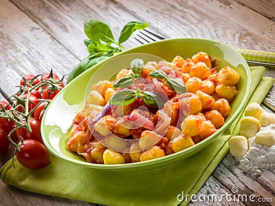 Homemade gnocchi with tomato sauce Stock Photo