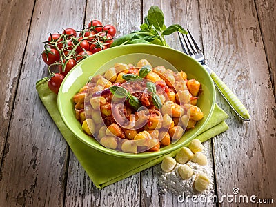 Homemade gnocchi with tomato sauce Stock Photo