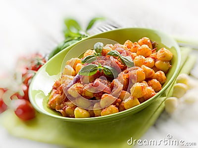 Homemade gnocchi with tomato sauce, Stock Photo