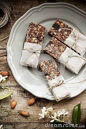 Homemade granola energy bars Stock Photo