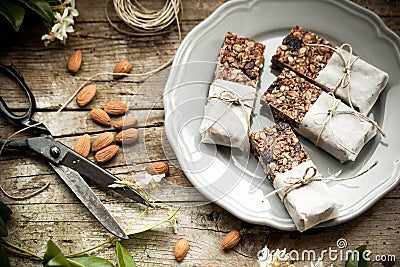 Homemade granola energy bars Stock Photo