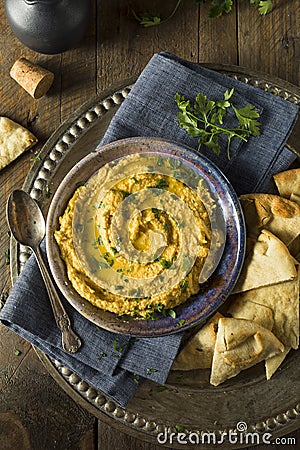 Homemade Greek Pumpkin Hummus Stock Photo