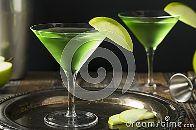Homemade Green Alcoholic Appletini Cocktail Stock Photo