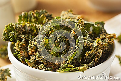 Homemade Green Kale Chips Stock Photo