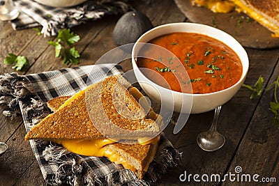 Homemade Grilled Cheese with Tomato Soup Stock Photo