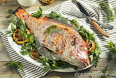 Homemade Grilled Whole Red Snapper Stock Photo