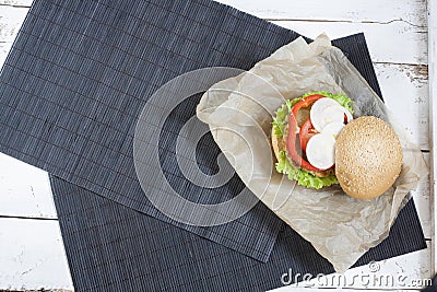 Homemade hamburger on brown paper Stock Photo