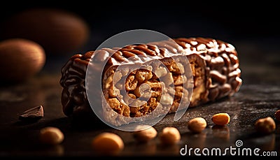 Homemade hazelnut caramel brownie, ready to eat stack generated by AI Stock Photo