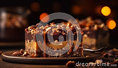 Homemade hazelnut chocolate cake, a sweet indulgence generated by AI Stock Photo