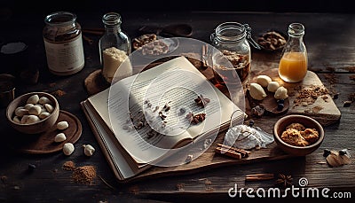 Homemade hazelnut cookies on rustic wooden table generated by AI Stock Photo