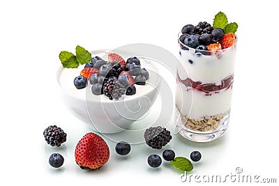 Homemade healthy breakfast with yogurt, berry and oatmeal Stock Photo