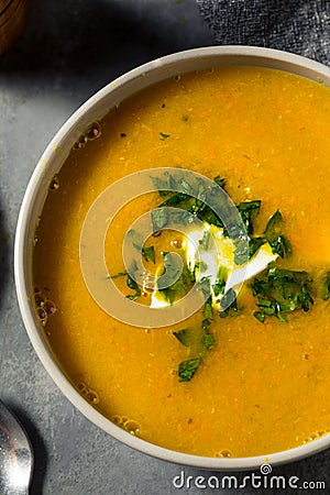 Homemade Healthy Carrot Lentil Soup Stock Photo