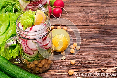 Homemade healthy salad in glass jar. Stock Photo