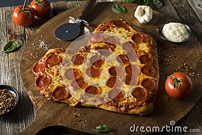 Homemade Heart Shaped Pepperoni Pizza Stock Photo