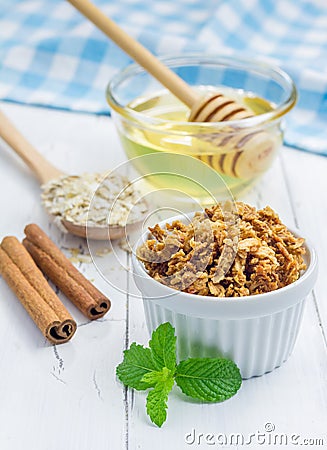 Homemade honey cinnamon granola Stock Photo