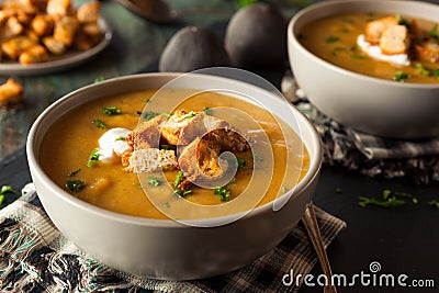 Homemade Hot Butternut Squash Soup Stock Photo