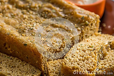 Homemade integral bread with slices aside Stock Photo