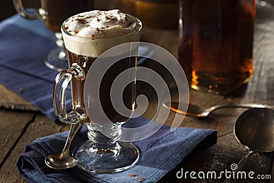 Homemade Irish Coffee with Whiskey Stock Photo