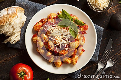 Homemade Italian Gnocchi with Red Sauce Stock Photo