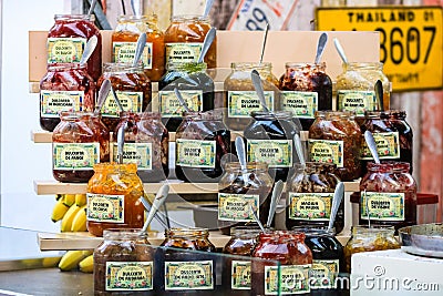 Homemade jars of jam. Food festival in Bucharest, Romania, 2022 Editorial Stock Photo